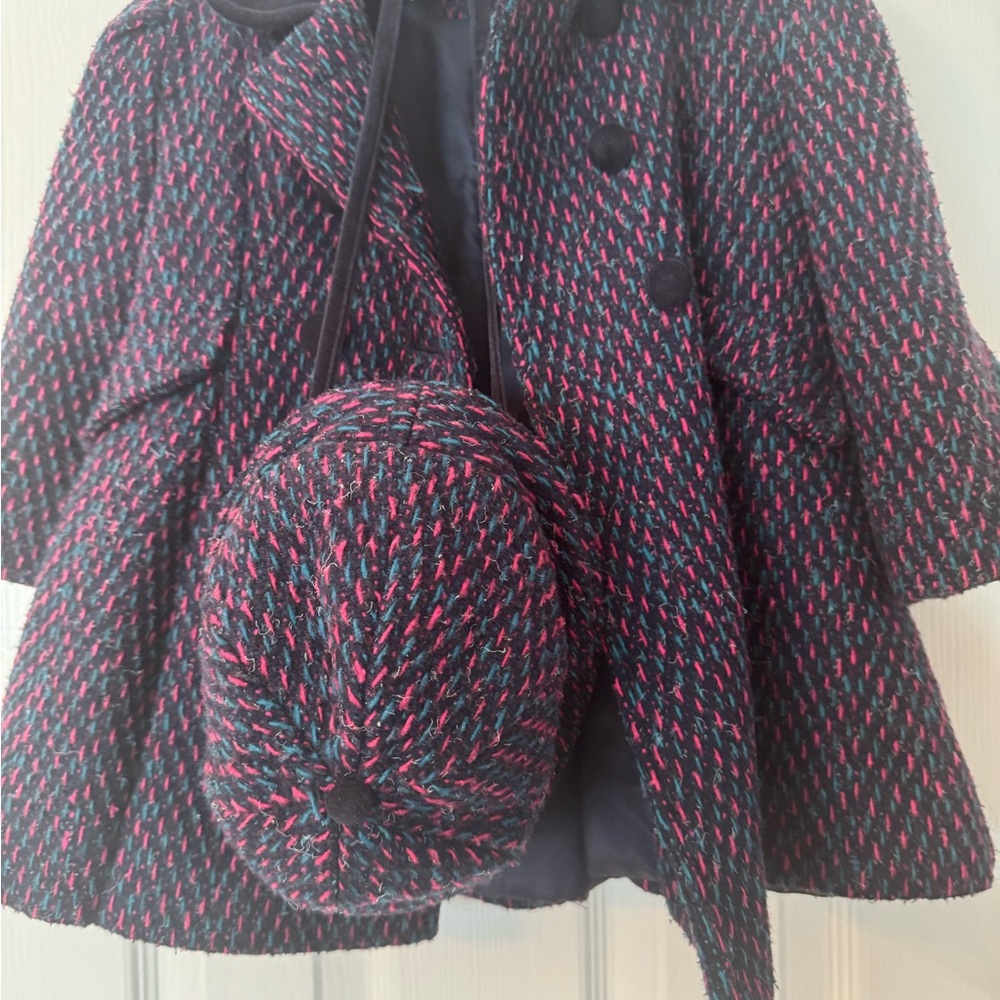 Rothschild Black and Pink Pea Coat with Tailored Silhouette
